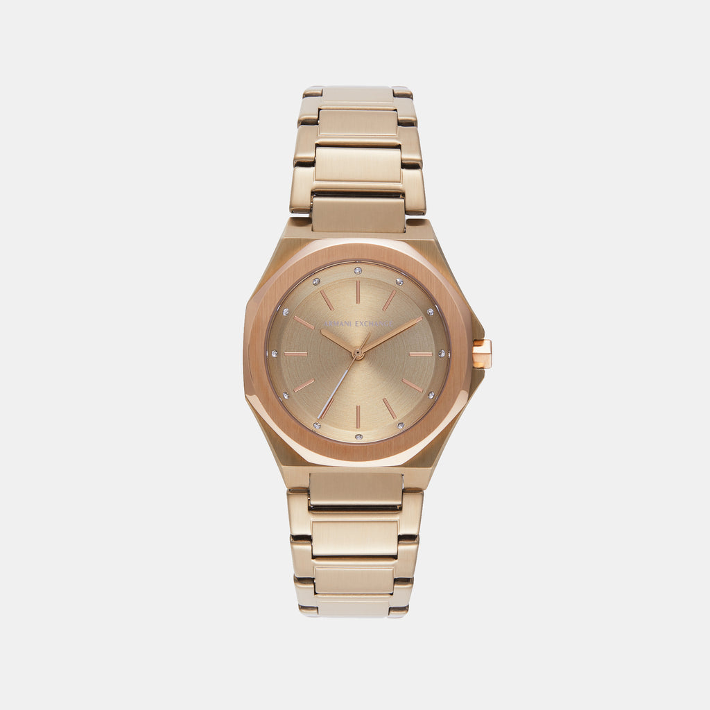 Armani Exchange Hexagonal Beige Gold Analog watch