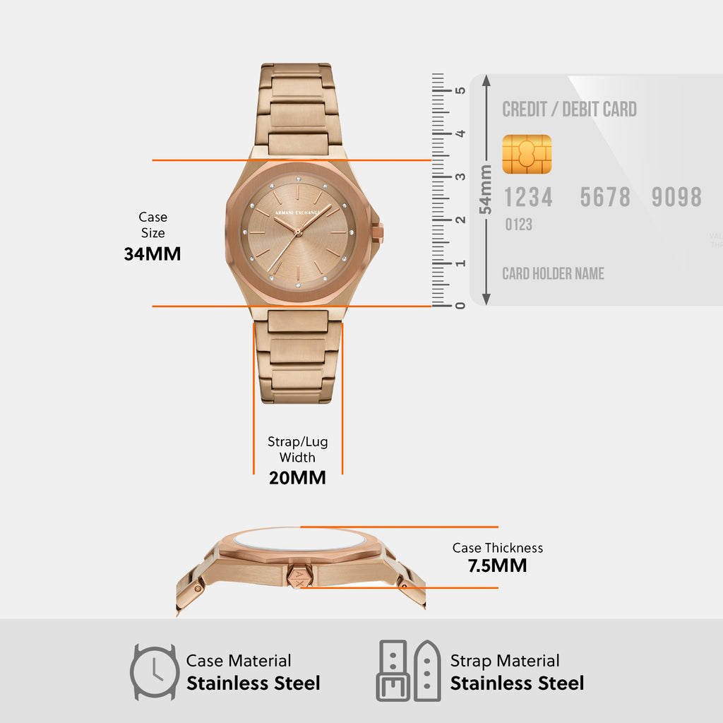 Armani Exchange 34 mm Beige Gold Quartz watch