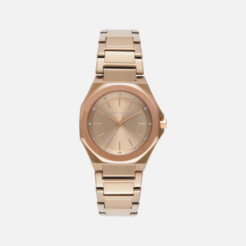 Women Quartz Beige Gold Dial Analog Stainless Steel Watch AX4616