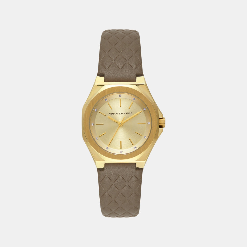 Women Quartz Gold Dial Analog Leather Watch AX4617