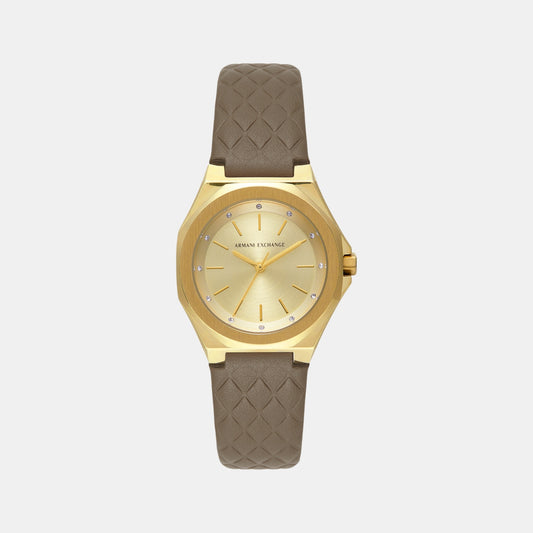 Women Quartz Gold Dial Analog Leather Watch AX4617