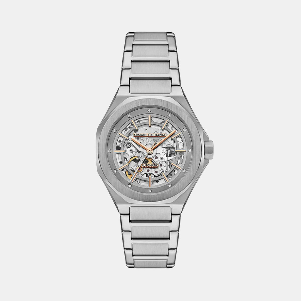 Women Automatic Silver Dial Analog Stainless Steel Watch AX4618