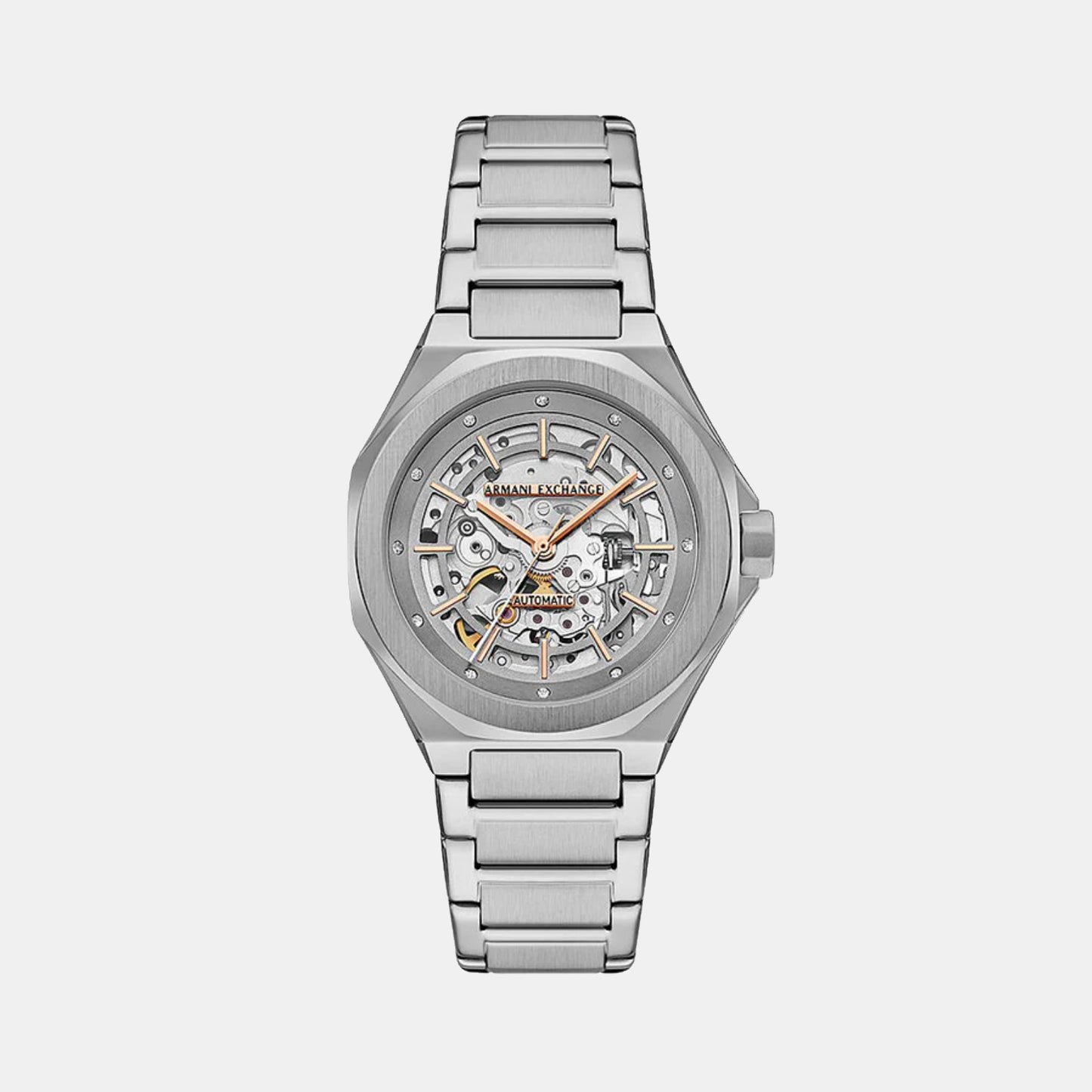 Women Automatic Silver Dial Analog Stainless Steel Watch AX4618