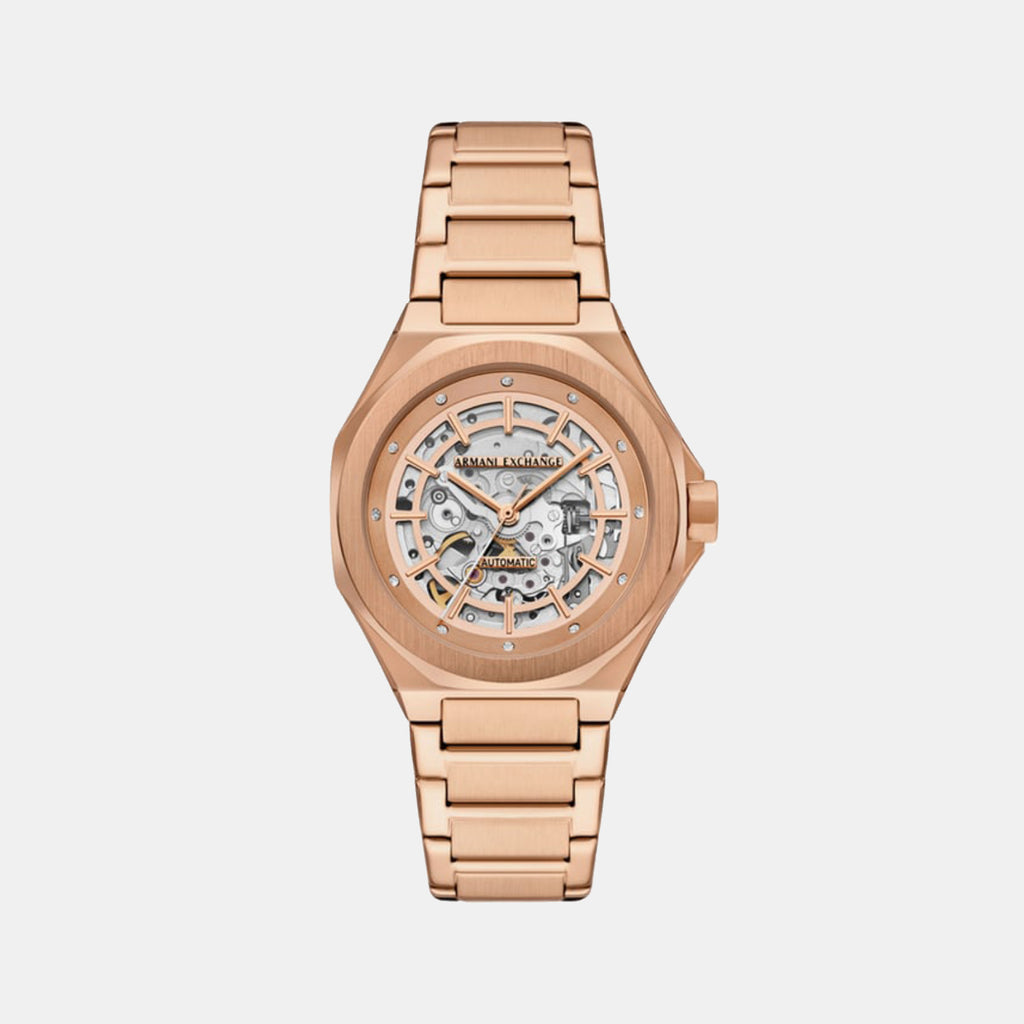 Women Automatic Transparent Dial Analog Stainless Steel Watch AX4619