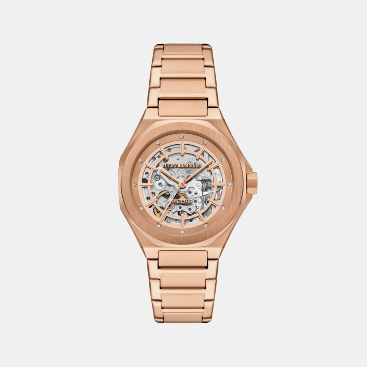 Women Automatic Rose Gold Dial Analog Stainless Steel Watch AX4619
