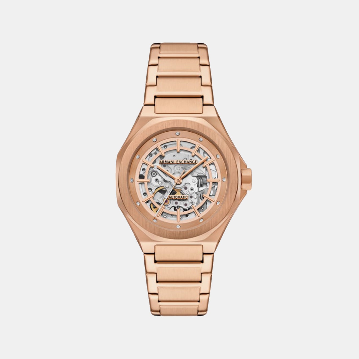 Women Automatic Transparent Dial Analog Stainless Steel Watch AX4619