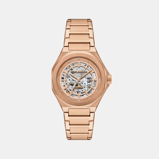 Women Automatic Transparent Dial Analog Stainless Steel Watch AX4619