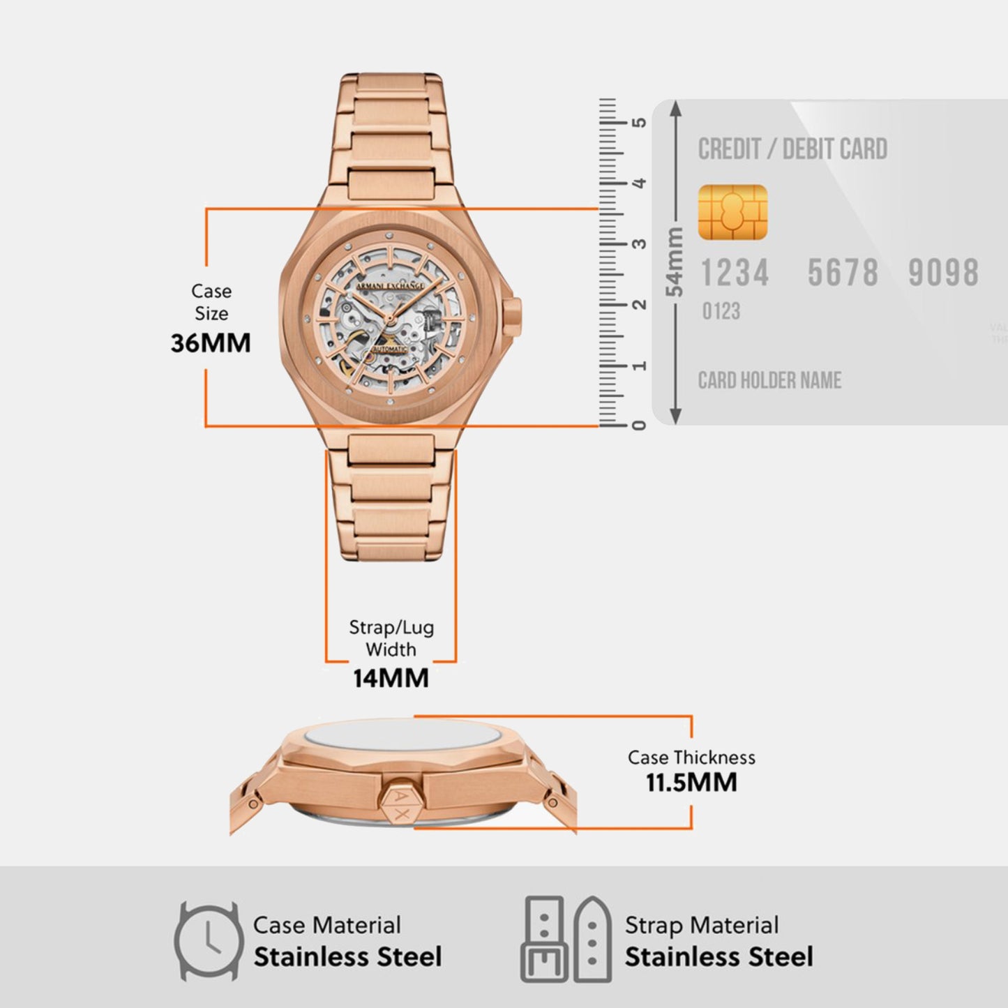 Women Automatic Transparent Dial Analog Stainless Steel Watch AX4619