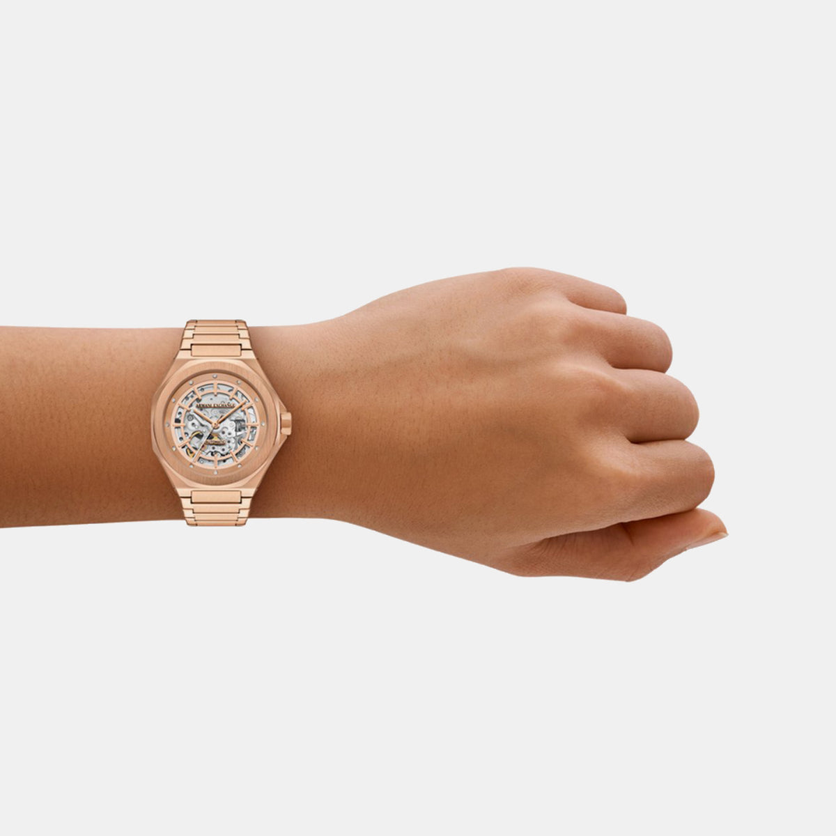 Women Automatic Rose Gold Dial Analog Stainless Steel Watch AX4619