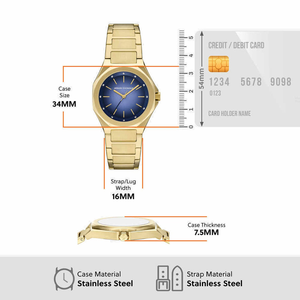 Women Quartz Blue Dial Analog Stainless Steel Watch AX4620