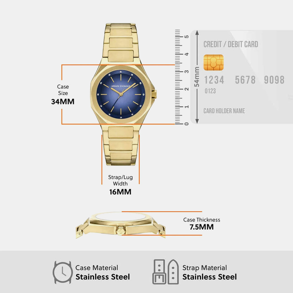 Women Quartz Blue Dial Analog Stainless Steel Watch AX4620