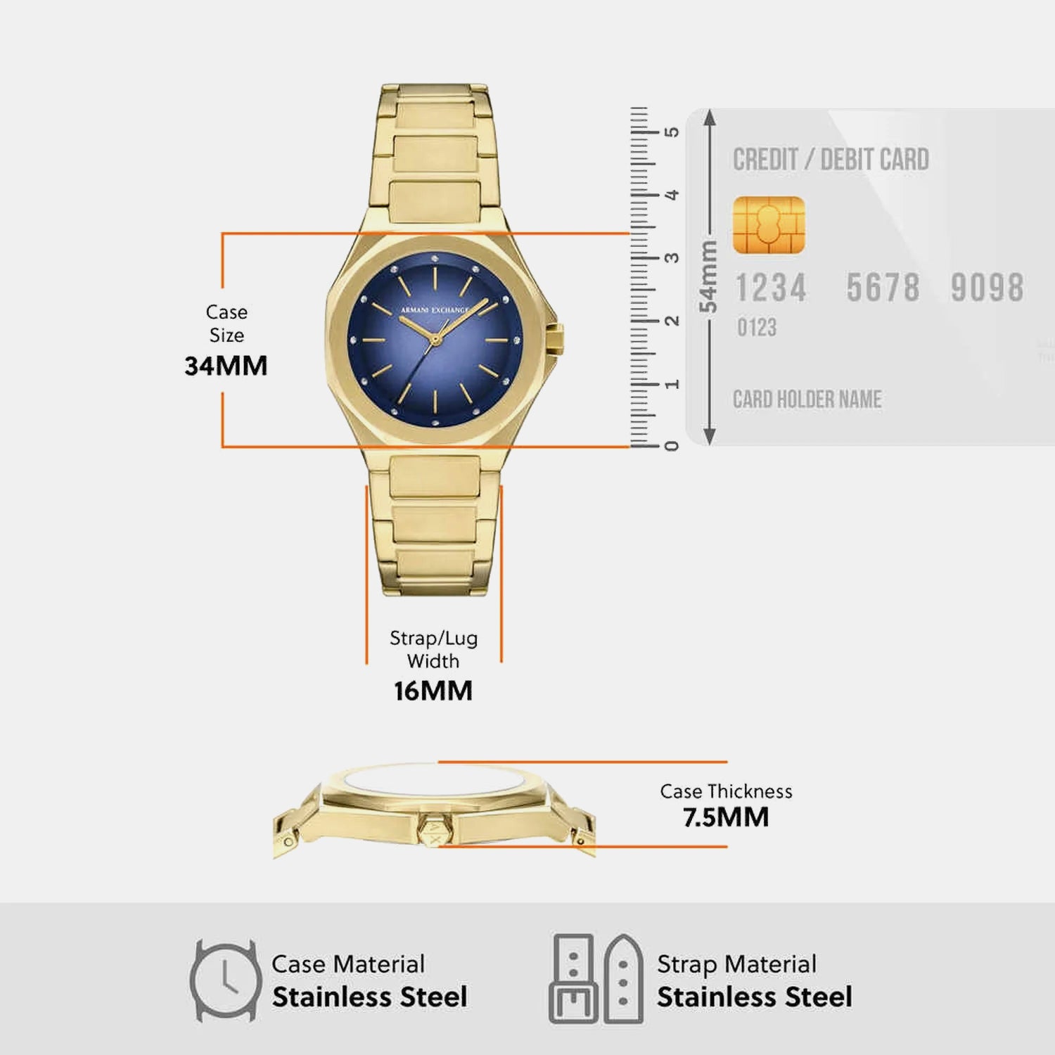Women Quartz Blue Dial Analog Stainless Steel Watch AX4620