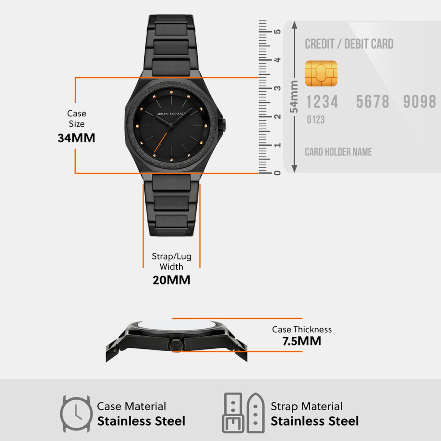 Women Quartz Black Dial Analog Stainless Steel Watch AX4621