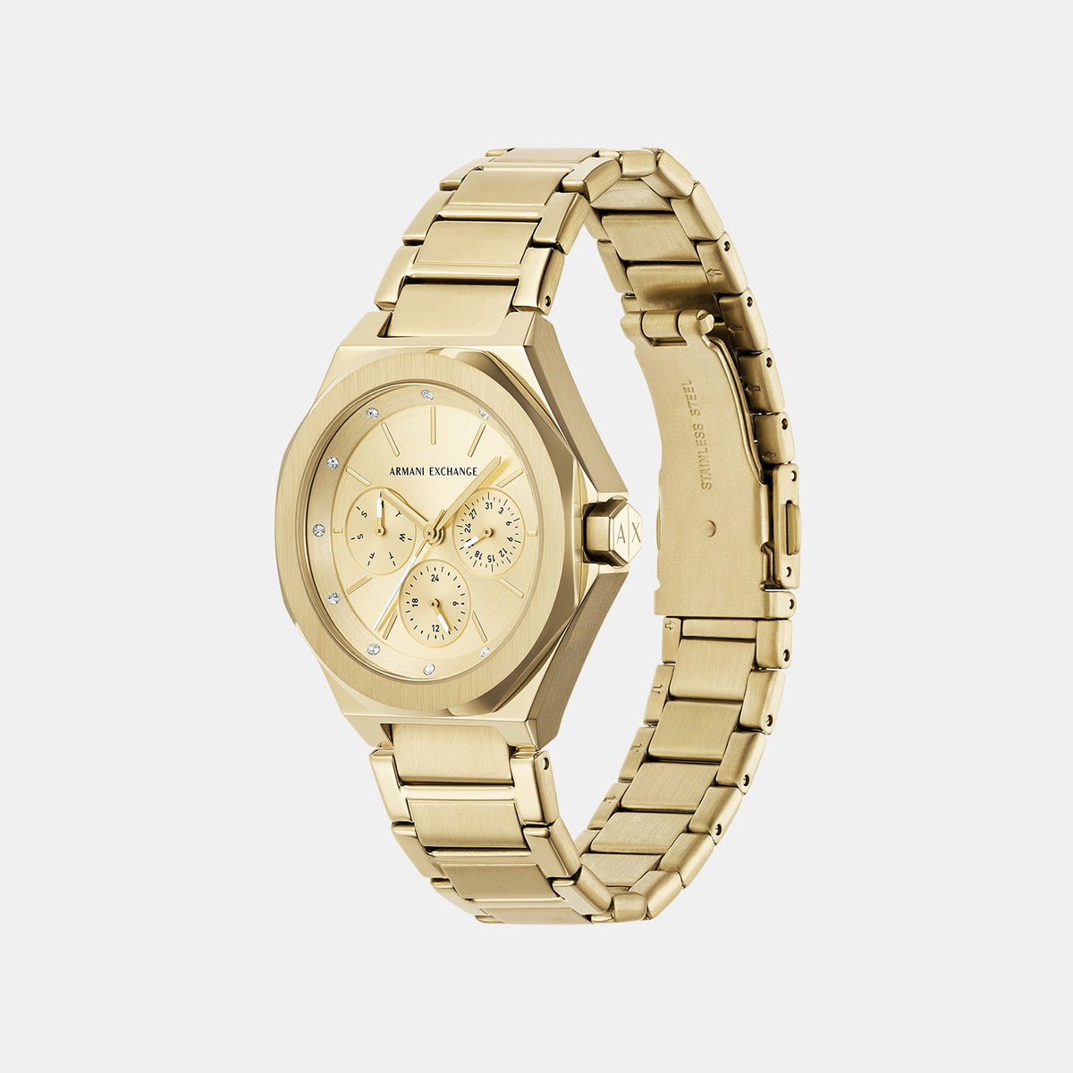 Women Quartz Gold Dial Chronograph Stainless Steel Watch AX4624