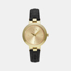 Women Quartz Gold Dial Analog Leather Watch AX5174