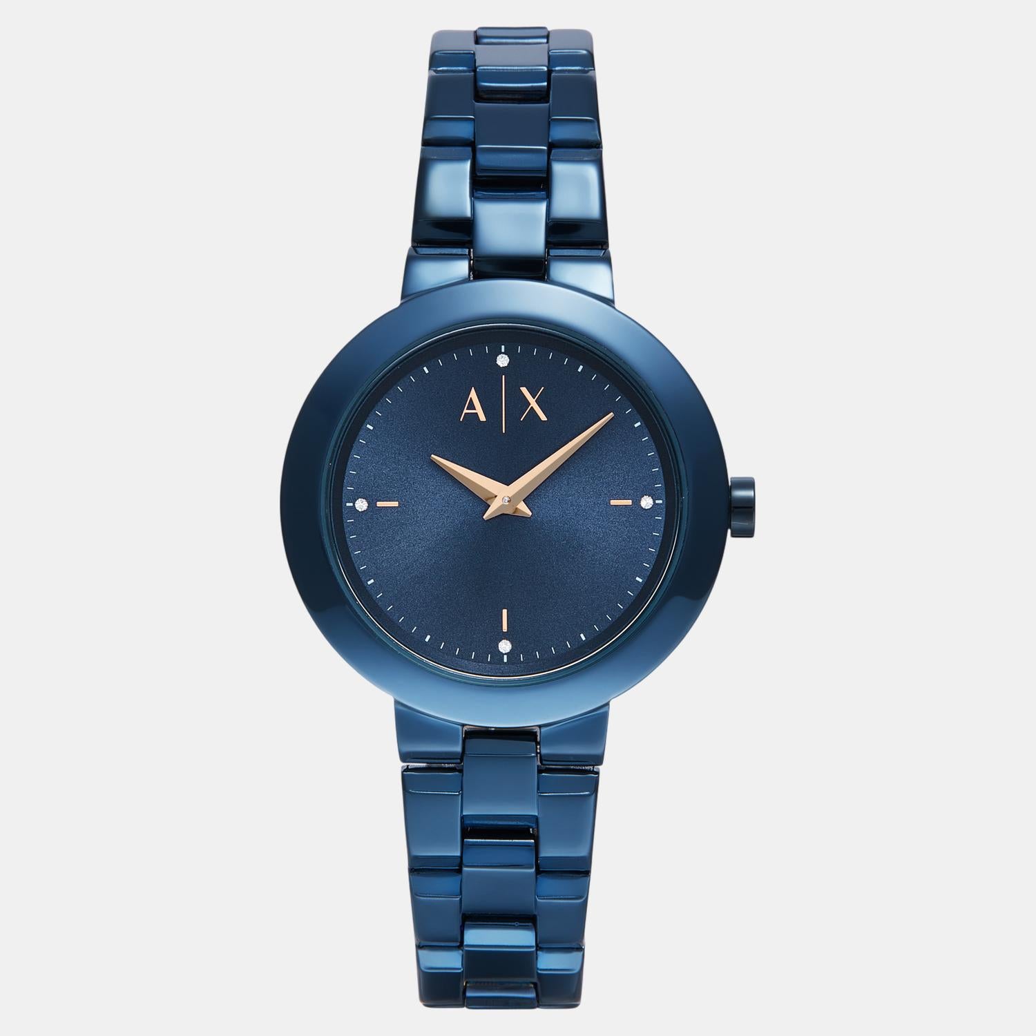 Women Quartz Blue Dial Analog Stainless Steel Watch AX5175