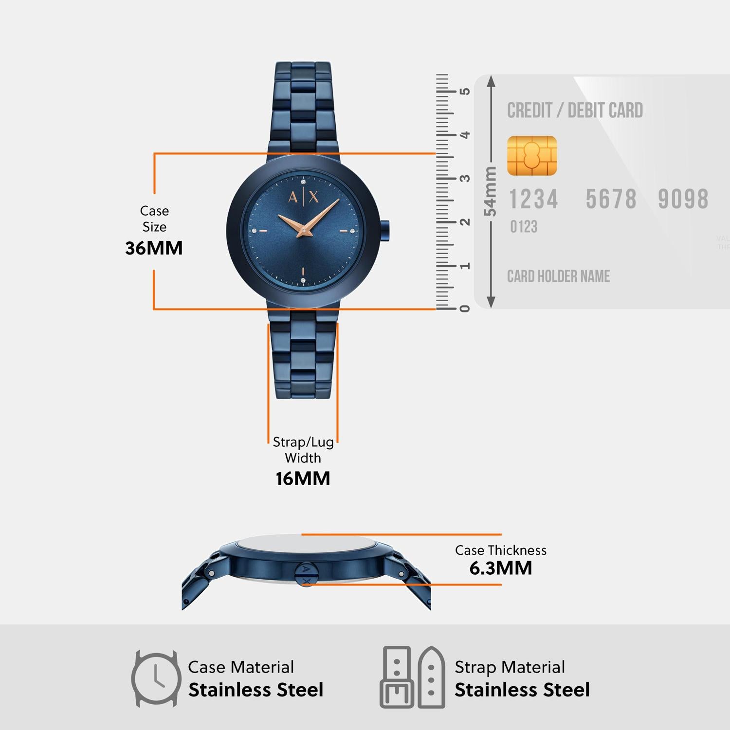 Women Quartz Blue Dial Analog Stainless Steel Watch AX5175