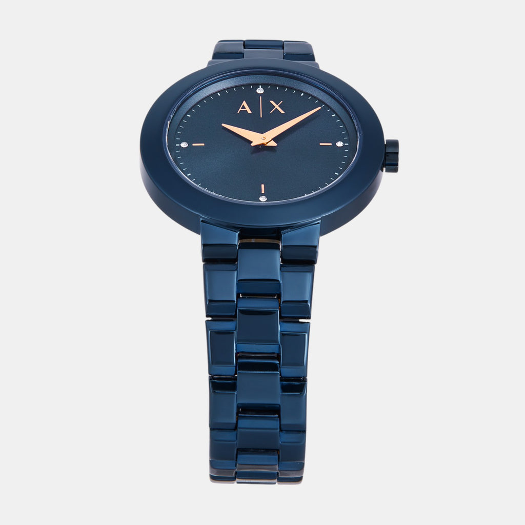 Women Quartz Blue Dial Analog Stainless Steel Watch AX5175