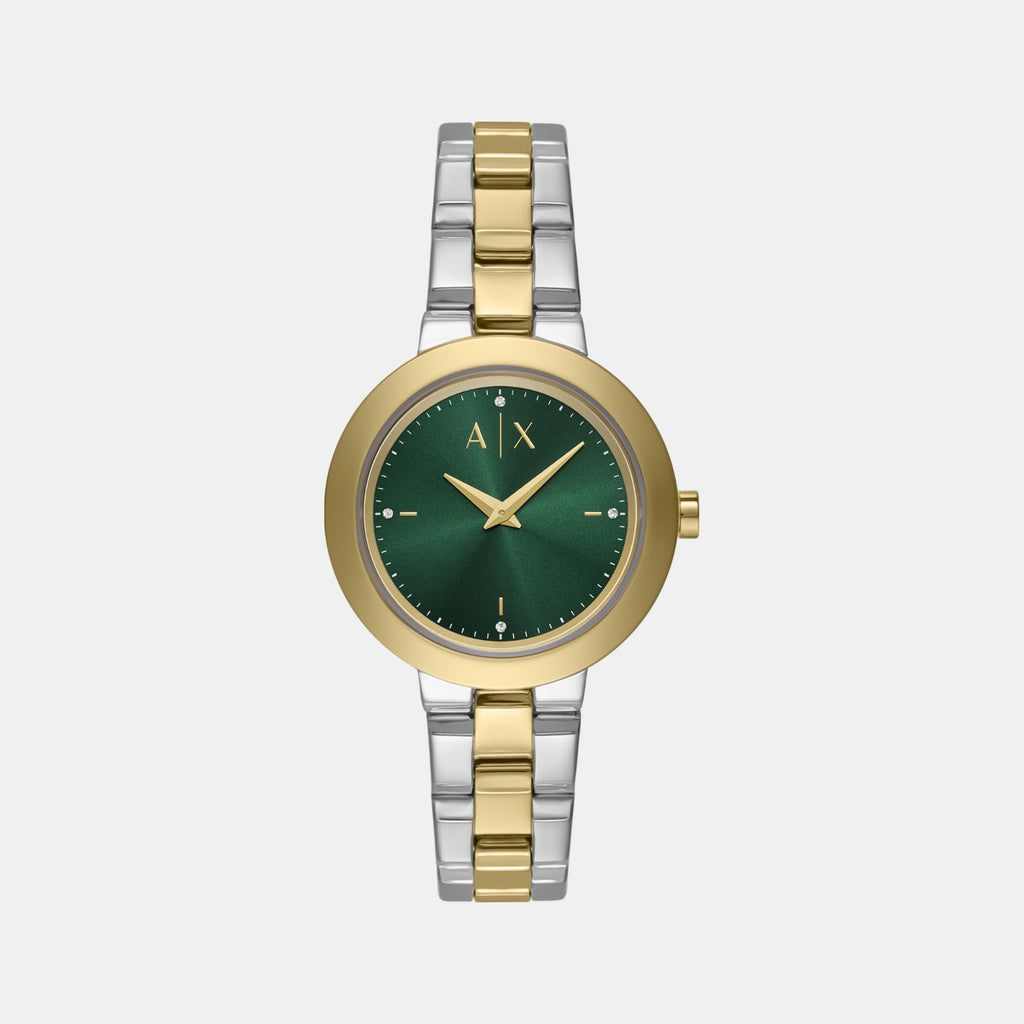 Women Quartz Green Dial Analog Stainless Steel Watch AX5176