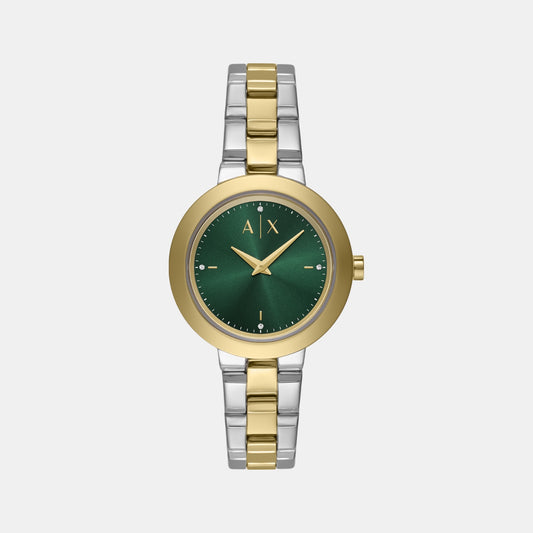 Women Quartz Green Dial Analog Stainless Steel Watch AX5176