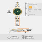 Women Quartz Green Dial Analog Stainless Steel Watch AX5176
