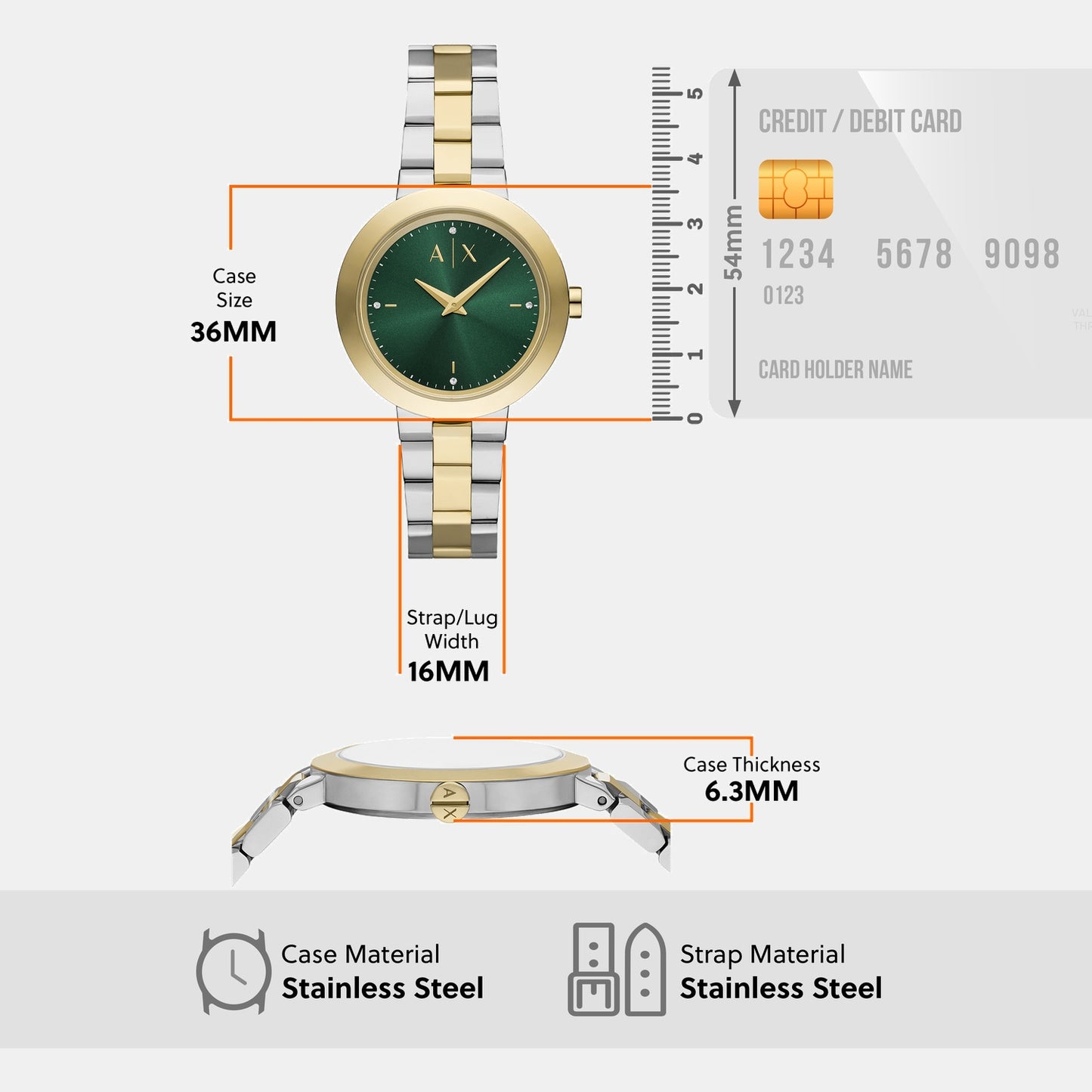 Women Quartz Green Dial Analog Stainless Steel Watch AX5176