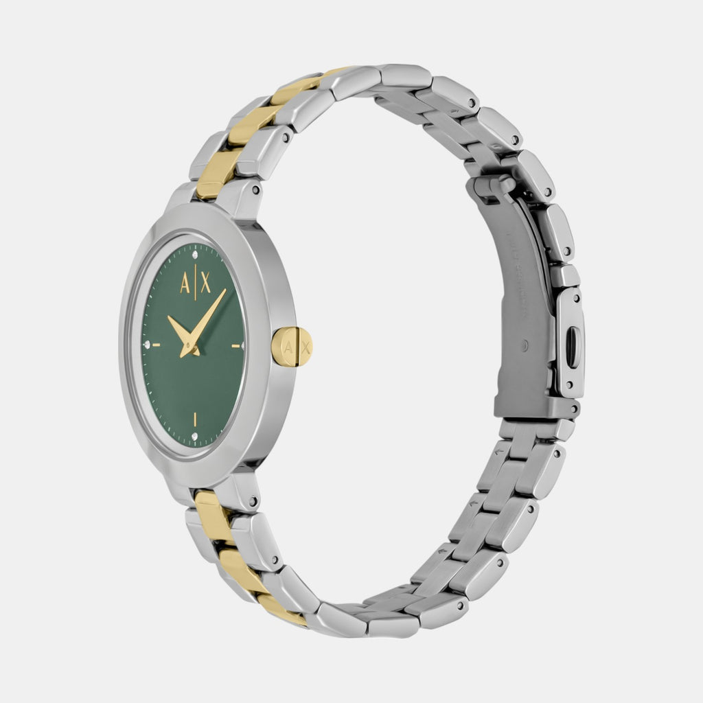 Women Quartz Green Dial Analog Stainless Steel Watch AX5176