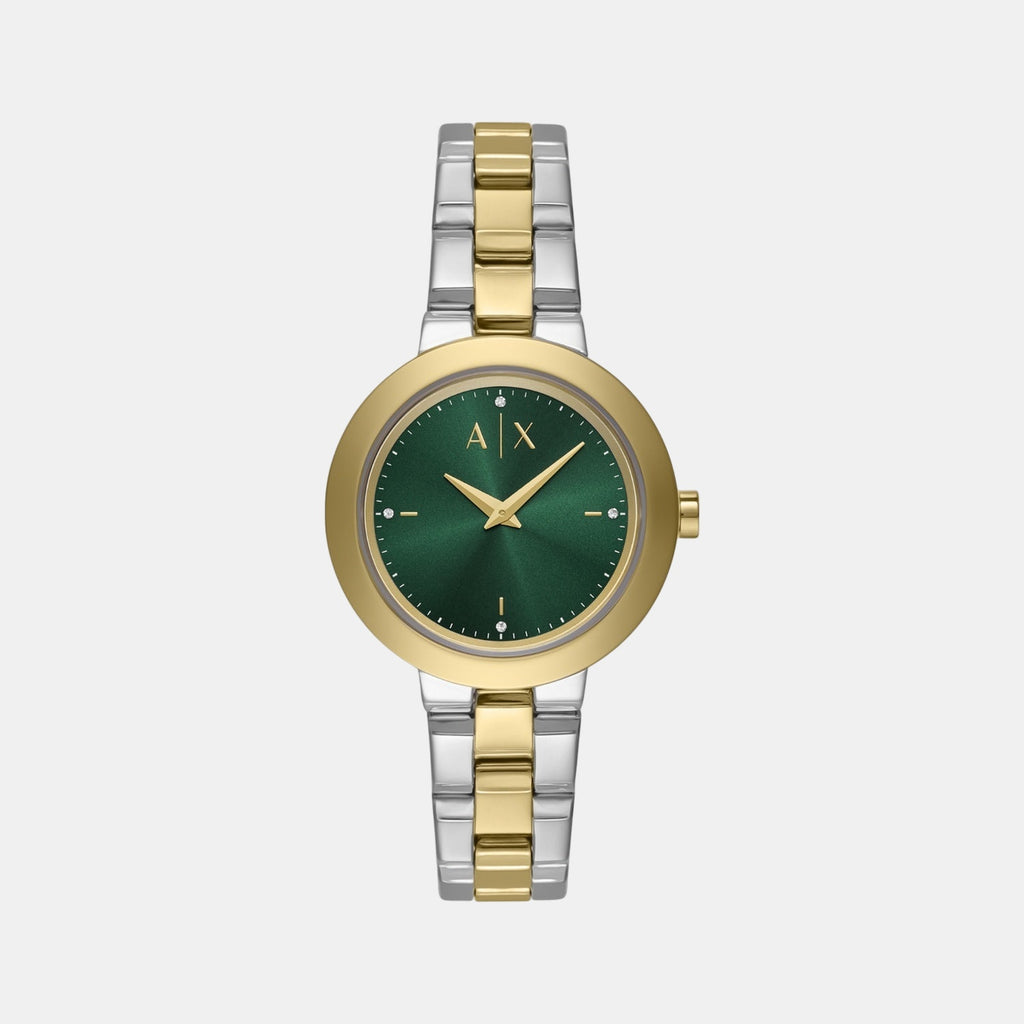 Women Quartz Green Dial Analog Stainless Steel Watch AX5176
