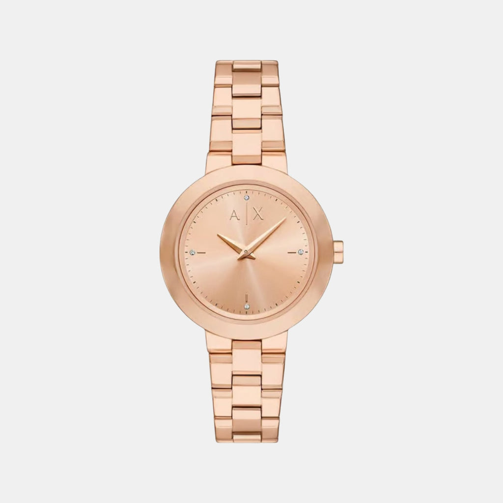 Women Quartz Rose Gold Dial Analog Stainless Steel Watch AX5177