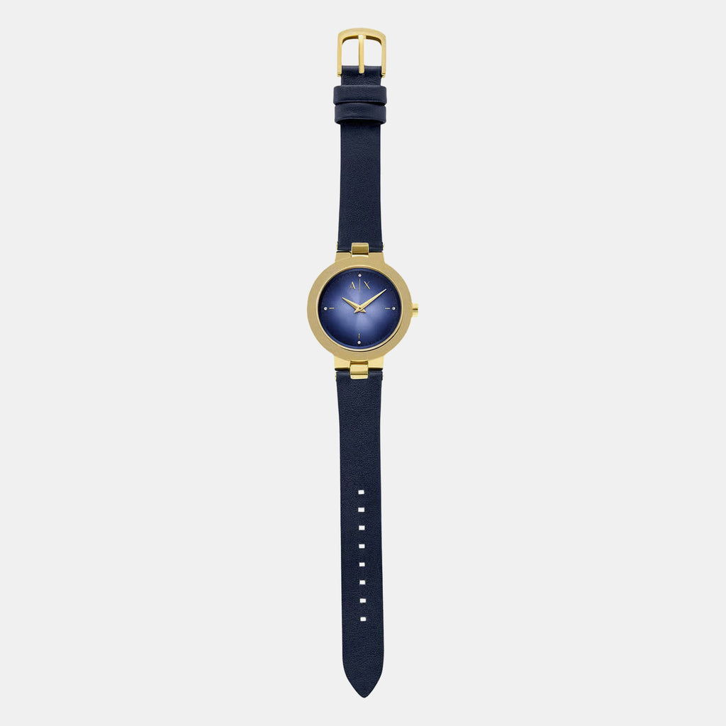 Women Quartz Blue Dial Analog Leather Watch AX5179