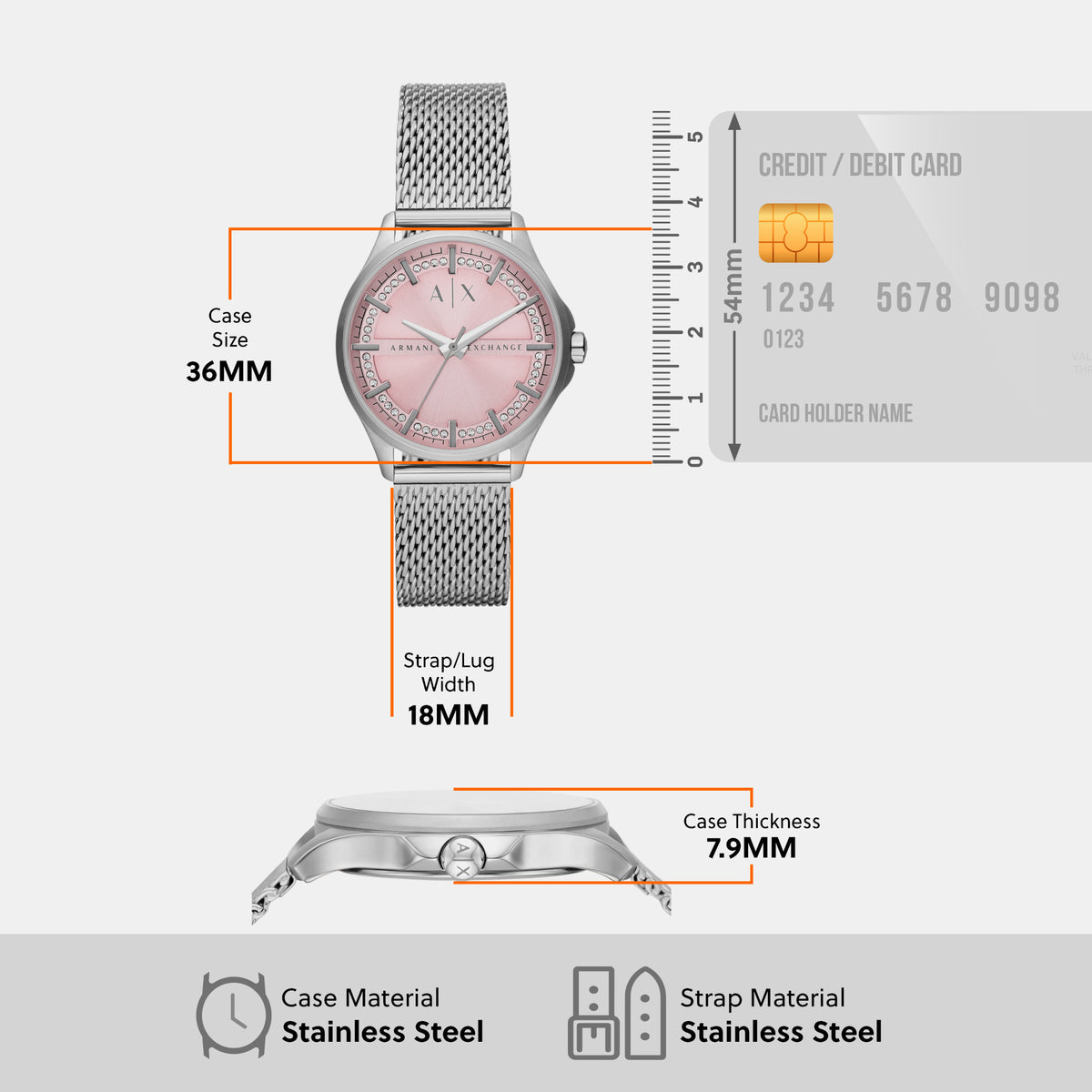 Lady Hampton Women Quartz Pink Dial Analog Stainless Steel Watch AX5273