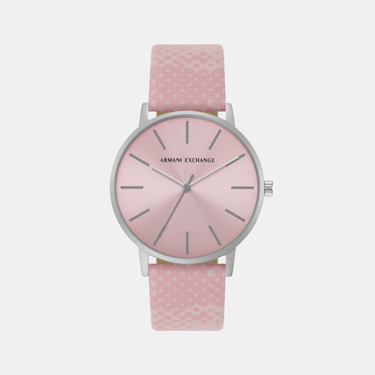 Female Three-Hand Pink Leather Watch AX5590