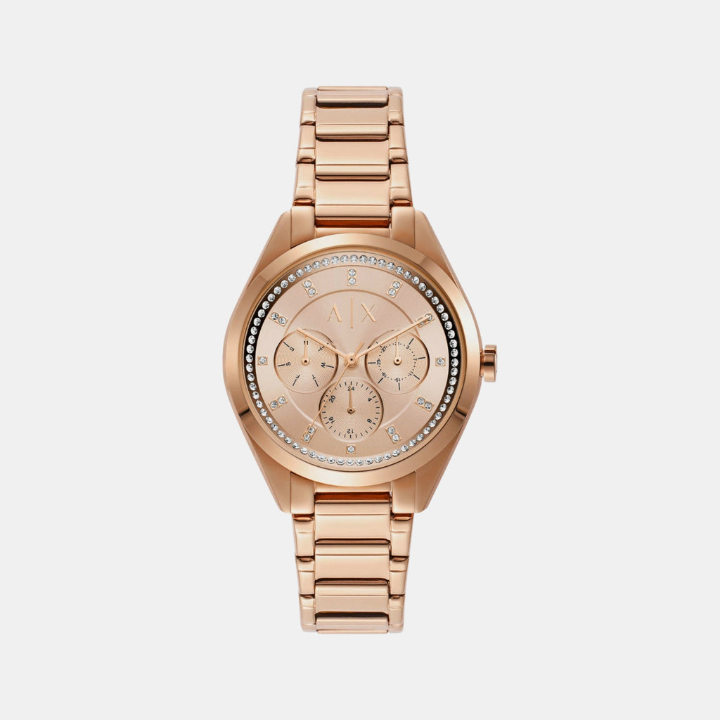 Na Women Quartz Rose Gold Dial Chronograph Stainless Steel Watch AX5658