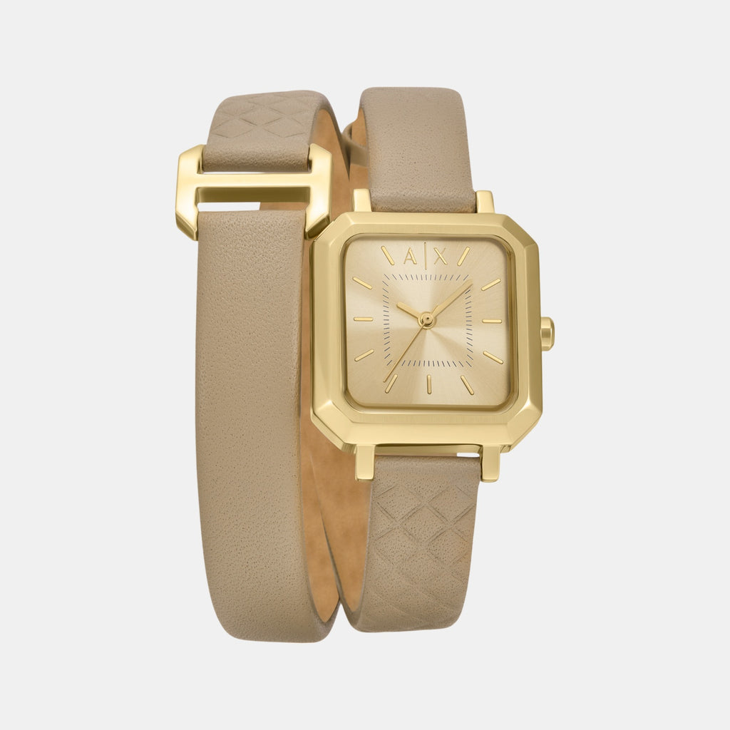 Women Quartz Gold Dial Analog Leather Watch AX5728