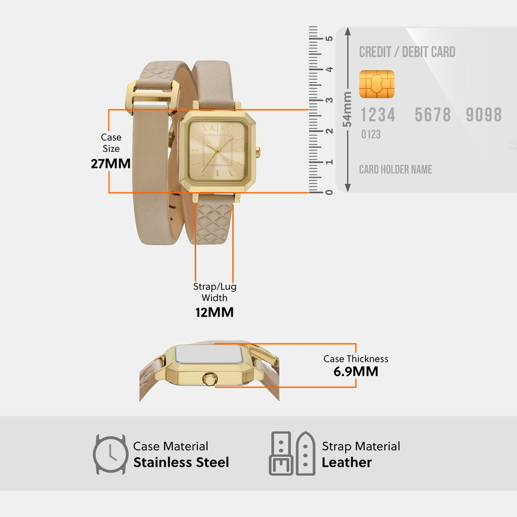 Women Quartz Gold Dial Analog Leather Watch AX5728