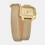 Women Quartz Gold Dial Analog Leather Watch AX5728