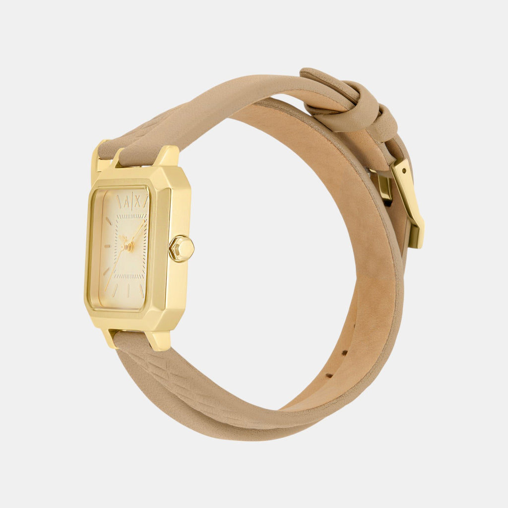 Women Quartz Gold Dial Analog Leather Watch AX5728