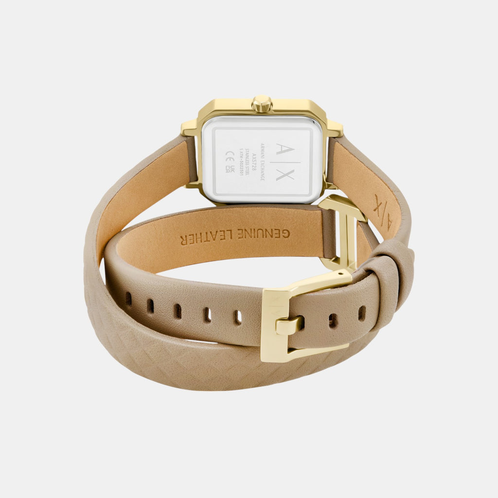 Women Quartz Gold Dial Analog Leather Watch AX5728