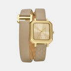 Women Quartz Gold Dial Analog Leather Watch AX5728