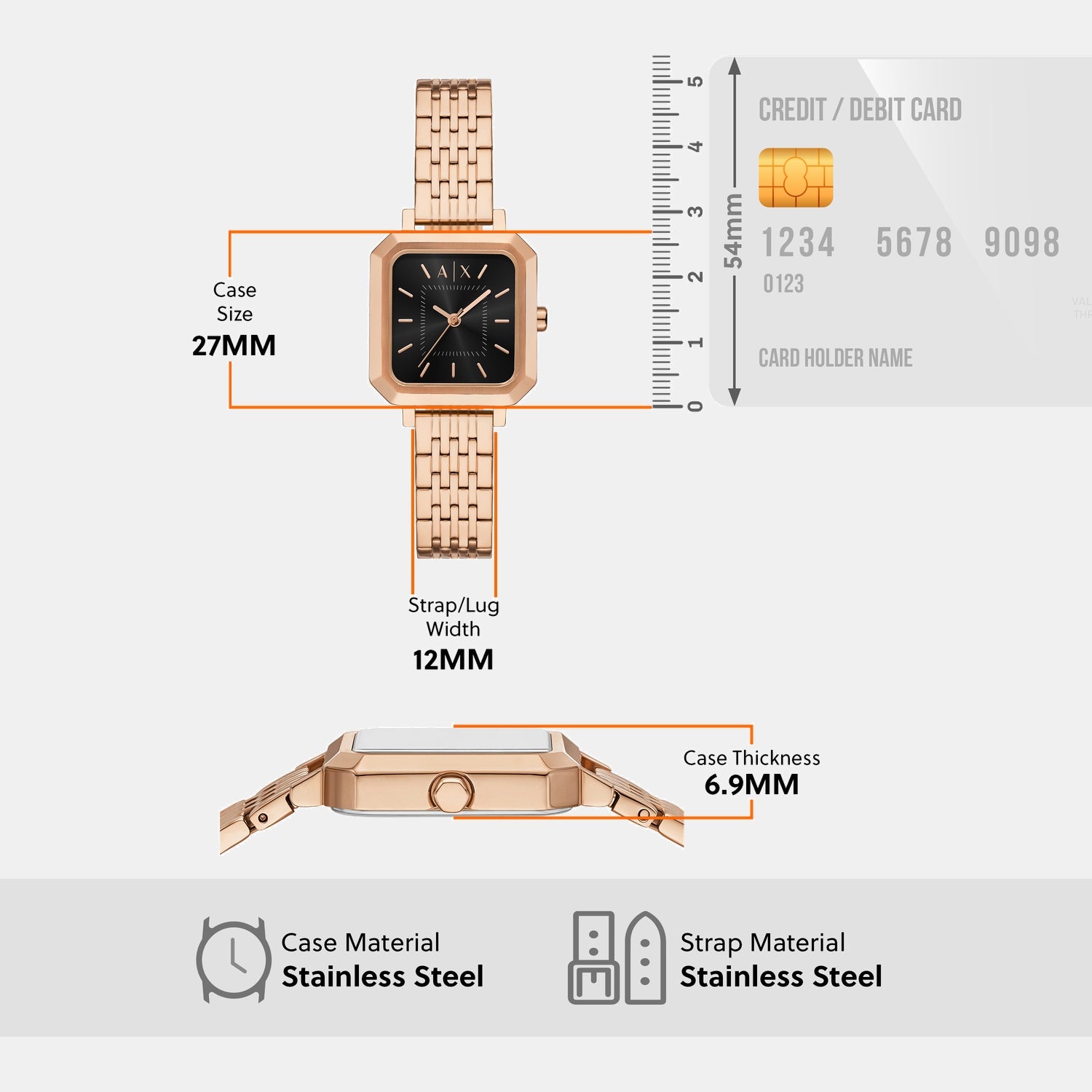 Women Quartz Black Dial Analog Stainless Steel Watch AX5729