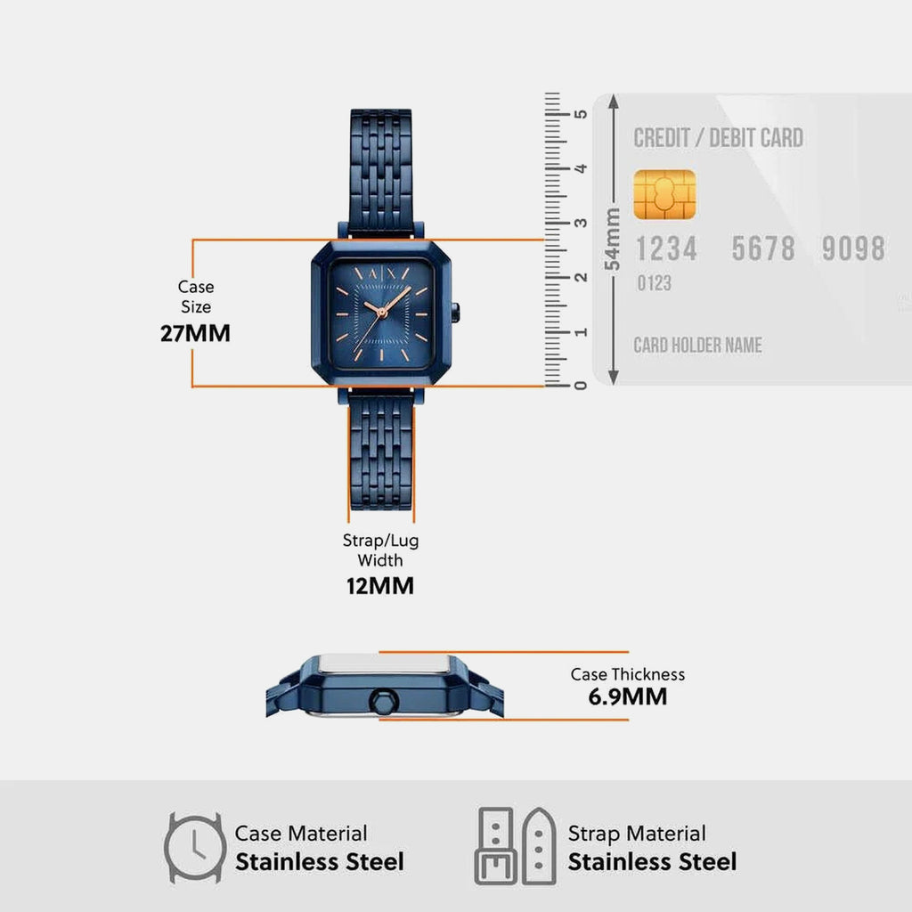Women Quartz Blue Dial Analog Stainless Steel Watch AX5730