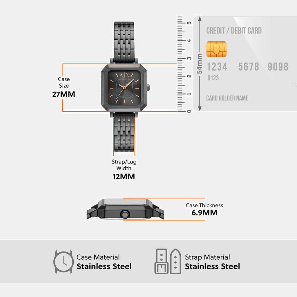 Women Quartz Black Dial Analog Stainless Steel Watch AX5732