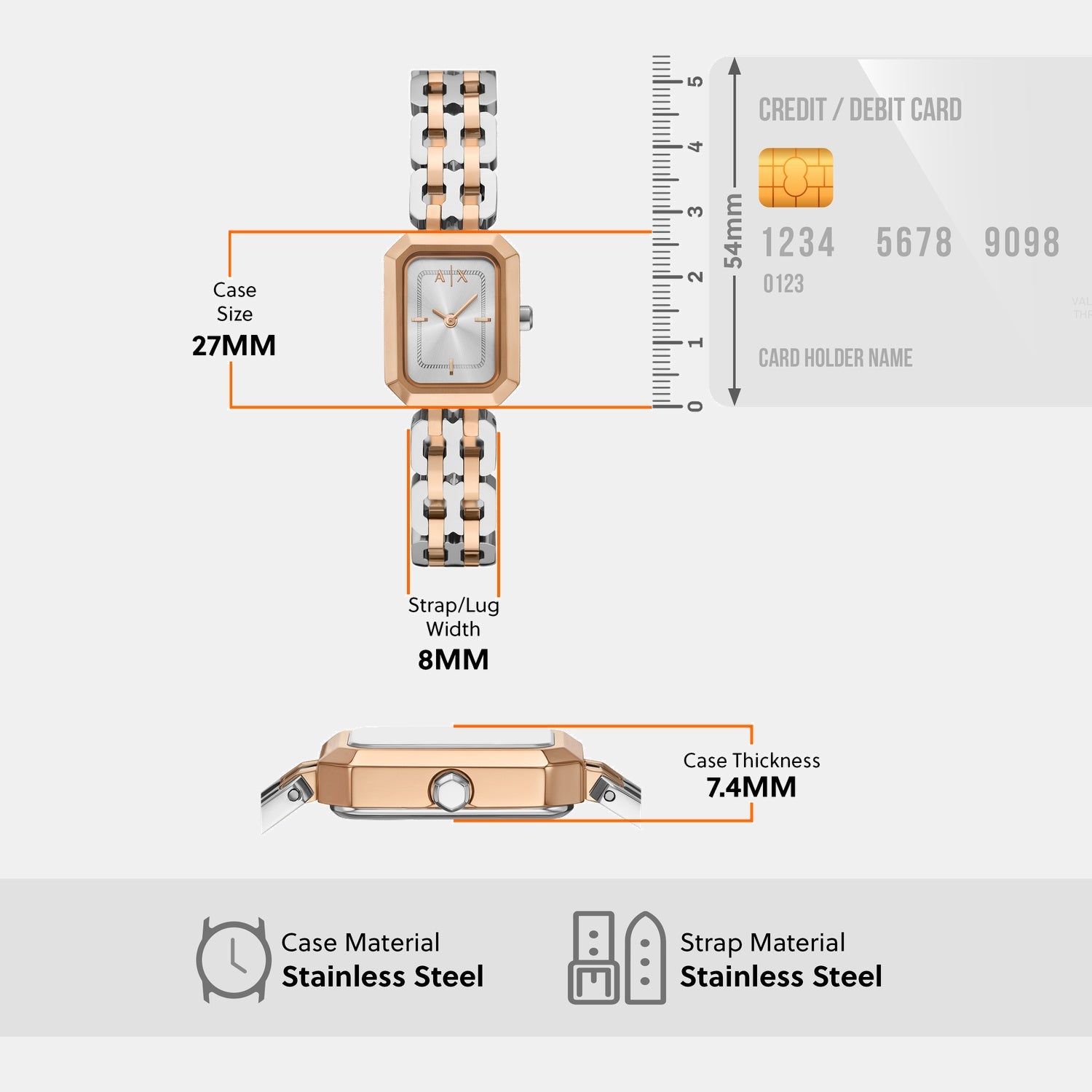 Women Quartz Silver Dial Analog Stainless Steel Watch AX5810