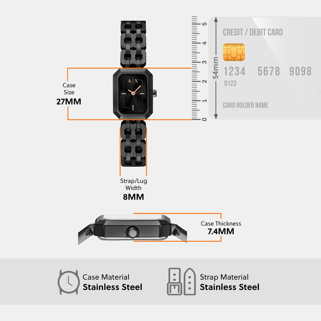 Women Quartz Black Dial Analog Stainless Steel Watch AX5813