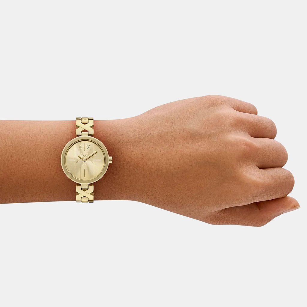 Women Quartz Gold Dial Analog Stainless Steel Watch AX5831