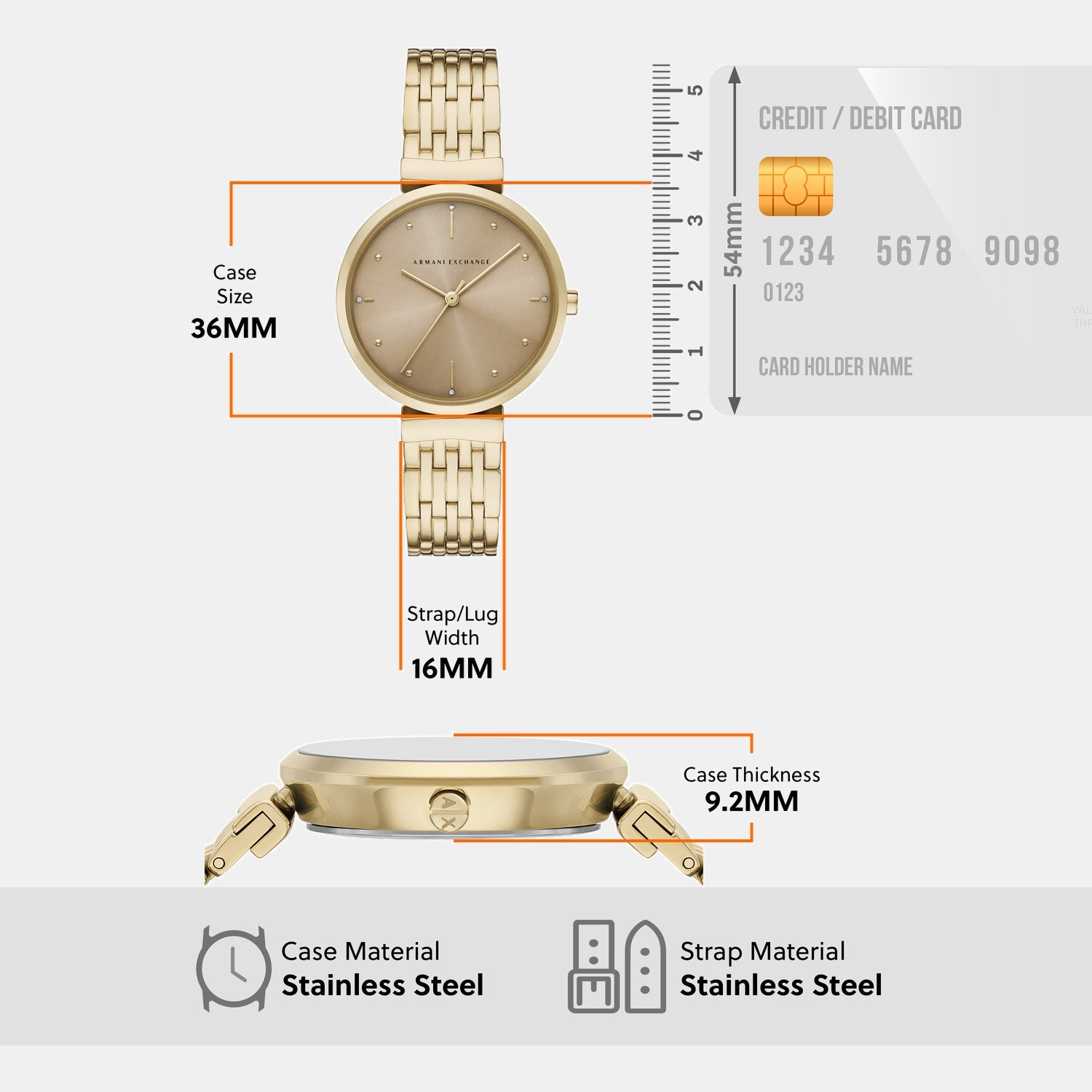 Women Quartz Brown Dial Analog Stainless Steel Watch AX5916