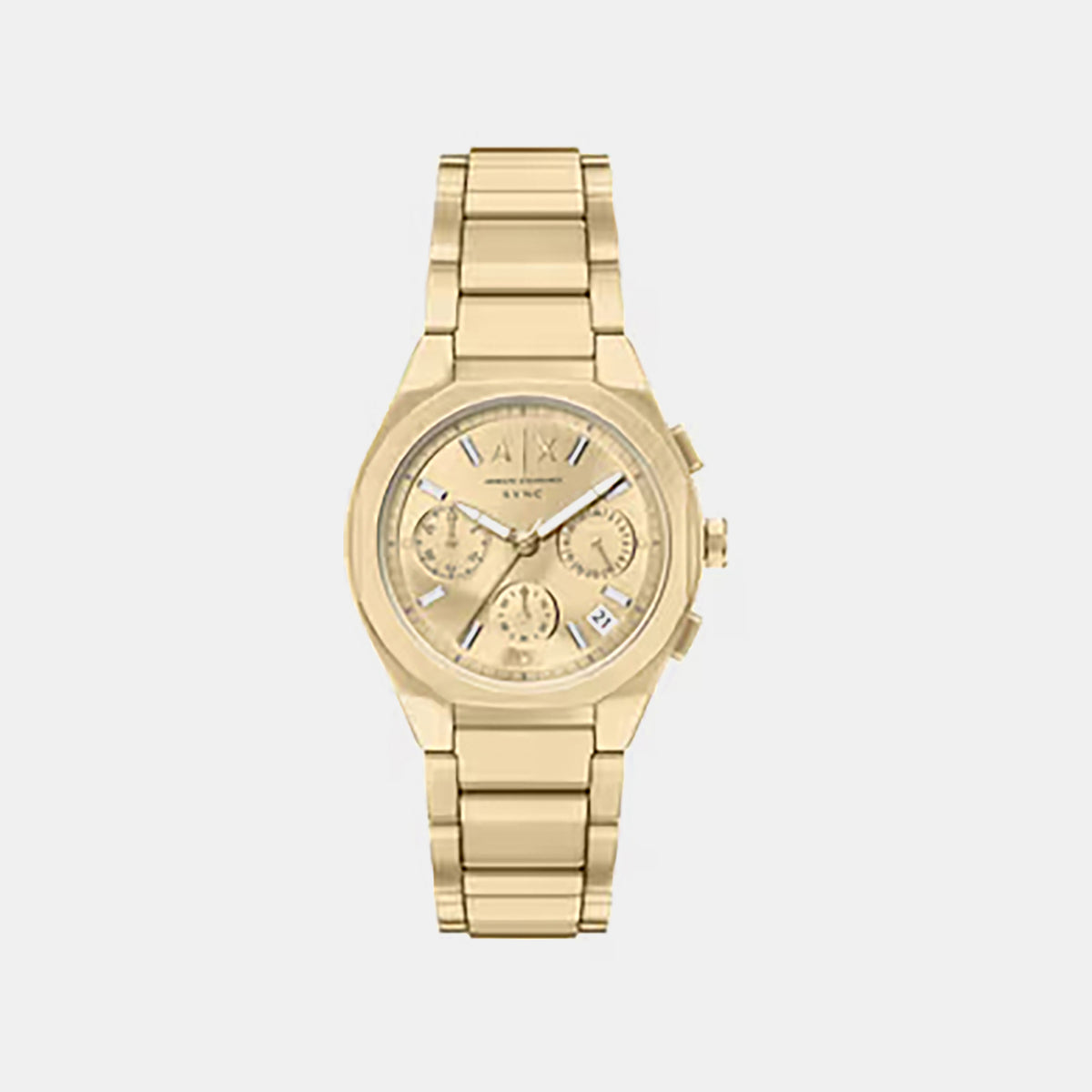 Sync Women Quartz Gold Dial Chronograph Stainless Steel Watch AX6034