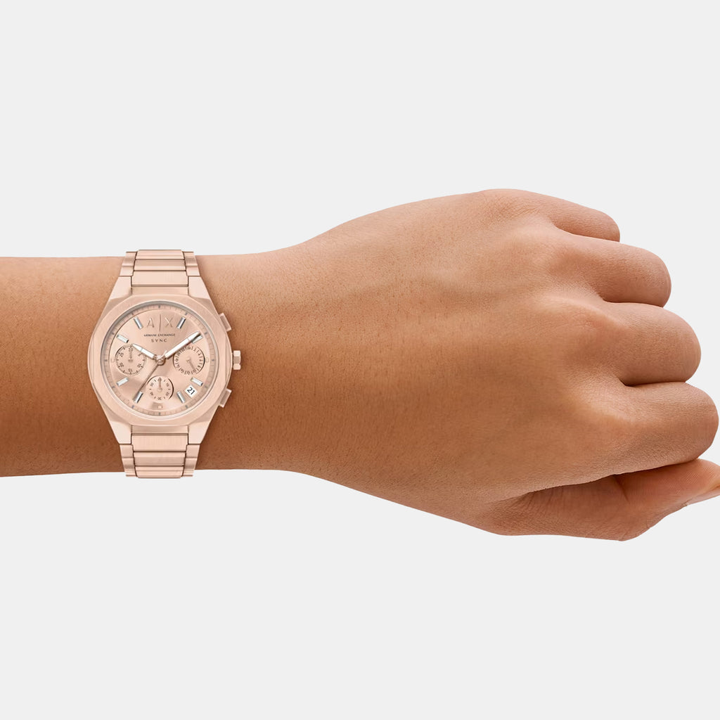 Women Quartz Rose Gold Dial Chronograph Stainless Steel Watch AX6035