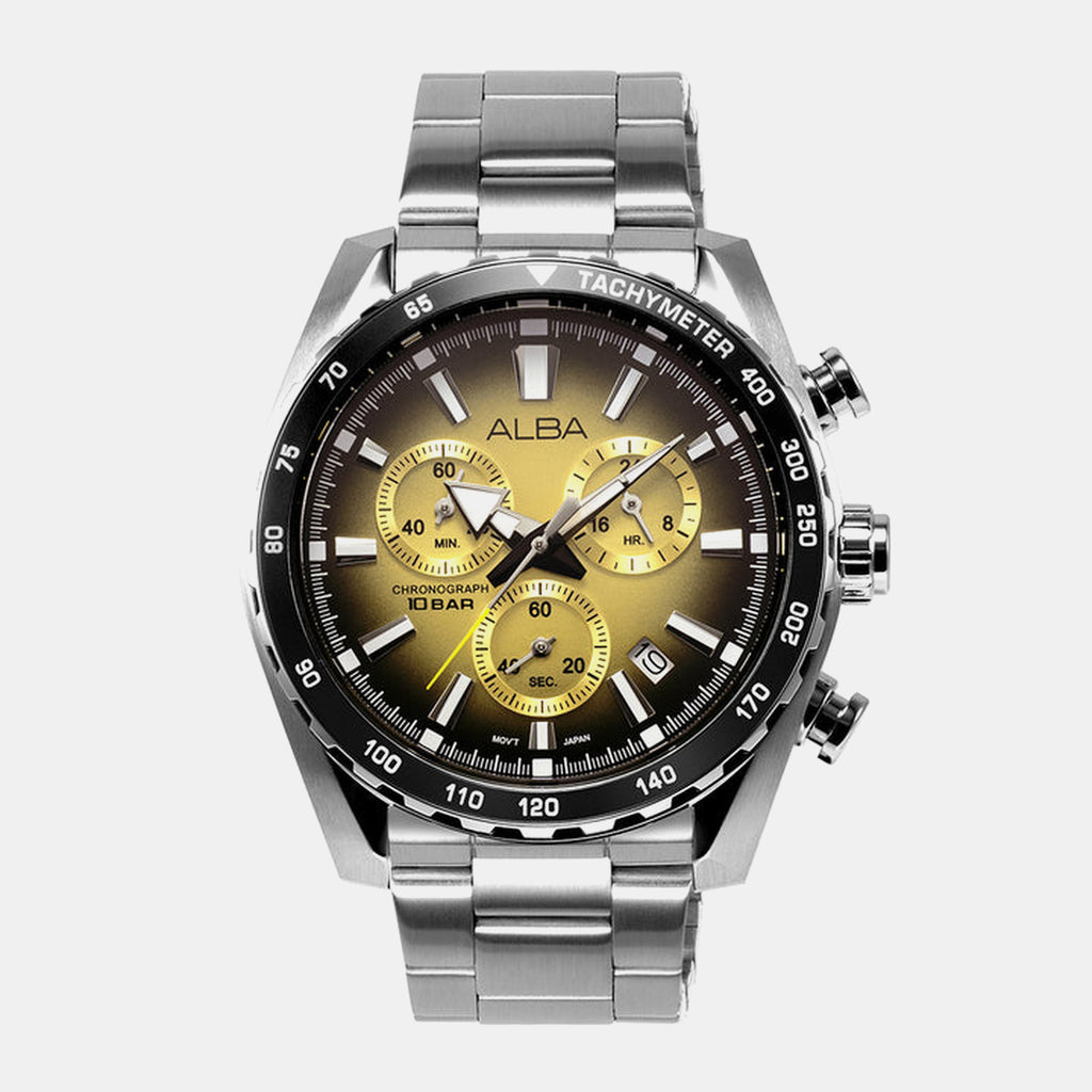 Men Quartz Gold Dial Chronograph Stainless Steel Watch AX7005X1