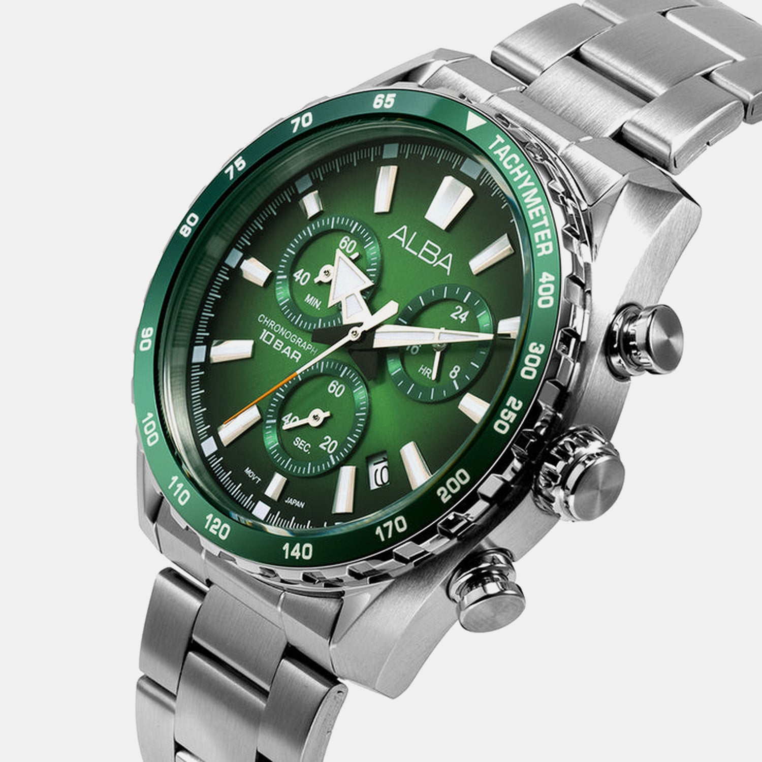 Men Quartz Green Dial Chronograph Stainless Steel Watch AX7007X1